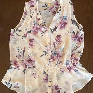 LOFT Sleeveless Blouse - Cream and Purple Floral